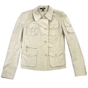 Express Jacket Women's Collared Utility Button Front Cotton Blend Beige Size 10